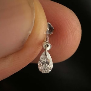 Sabine Flytande Päron Diamantberlock Gängad Örhänge Drill Diamant 16g Gängad Flatback Örhänge Lab Diamant Helix Örhänge För Kvinnor