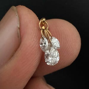 14k Solid Gold Pear Diamond Plume Threaded Charm Earring Lab Grown Diamond Helix Stud Piercing Floating Diamond Charm Piercing