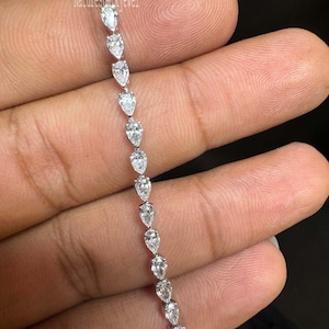 Bracciale tennis con diamanti a forma di pera per donna e uomo, diamanti di laboratorio EF/VS, braccialetto per moglie/fidanzata, regalo di compleanno, diamanti a forma di pera