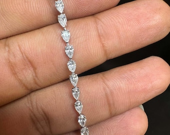 Pear Lab Grown Diamond Tennis Bracelet, 14k Gold Diamond Bracelet Pear Diamond Tennis Bracelet.