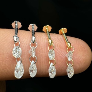 925 Sterling Silver Floating Double Moissanite Threaded Drop Earrings with Pear-Shaped Dangle and Diamond Stud for Women Helix Threaded Stud