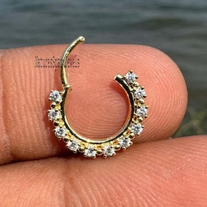 Patricia Ear Cuff Solid Gold Septum Clicker Diamond 14k Gold Helix Earring Piercing Jewelry Nostril Ring Minimalist Diamond Daith Septum