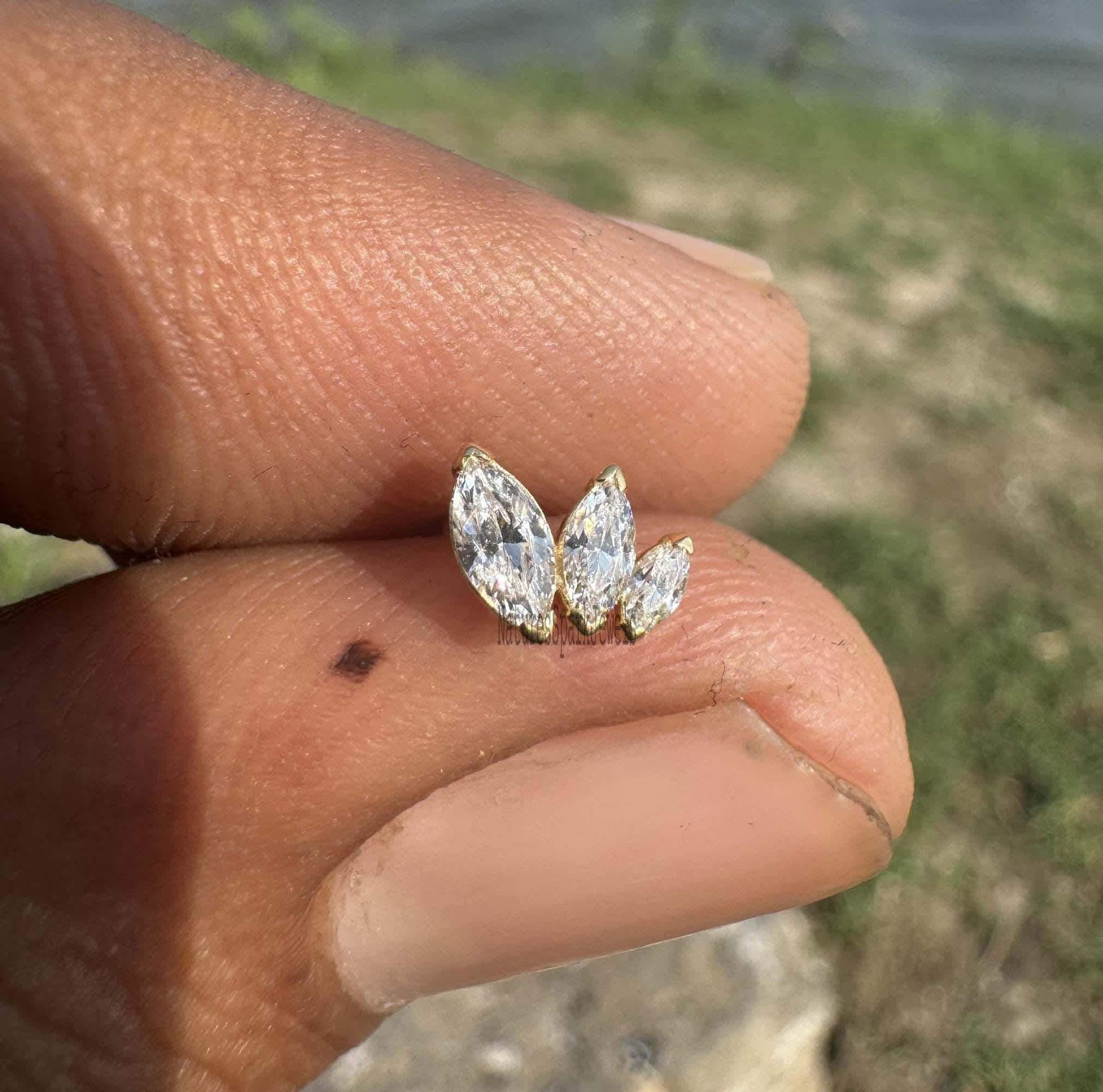Marquise Diamond Cartilage Earring 14K Gold Triple Marquise Tragus Piercing Flower Diamond Helix Piercing Tiny 3 Marquise Ear Stud Earrings