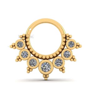 Bezel Set CVD Diamond Daith Clicker, Round Diamond Septum Piercing for her Unique Septum Nose Ring 14K Solid Gold Septum