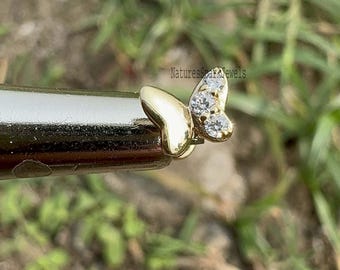 14K Gold Diamond Butterfly Stud Earring | Helix Piercing
