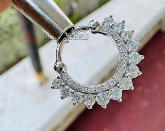Double Halo Diamond Clicker CVD Diamond Septum Daith Ring 14g 16g 18g Septum Helix Conch Clicker Earrings Piercing Jewelry Diamond Earrings