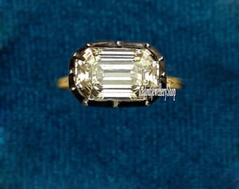 10*8MM White Emerald Moissanite Ring Solitaire Diamond Wedding Ring Black Rhodium Emerald Cut Ring Promise Ring For Her 14k Yellow Gold Ring