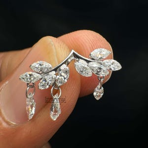 Diamond Vine Garland Threaded Stud Earring 14K Solid Gold Stud Single Diath Earring Conch Piercing Invisible Set Diamond Cartilage Stud