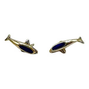 Vintage Sterling Silber Ohrringe mit Delfin und Lapis Lazuli Inlay