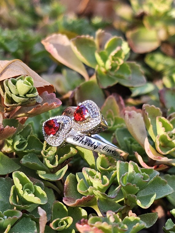 Sterling Silver Garnet Hearts Proverbs 31 Ring, S… - image 4