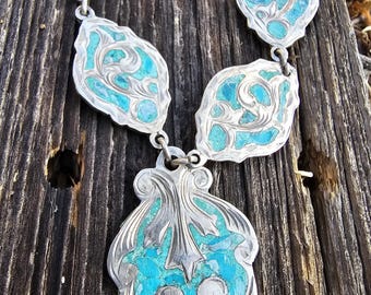 Vintage Handcrafted Taxco Turquoise Sterling Silver Necklace