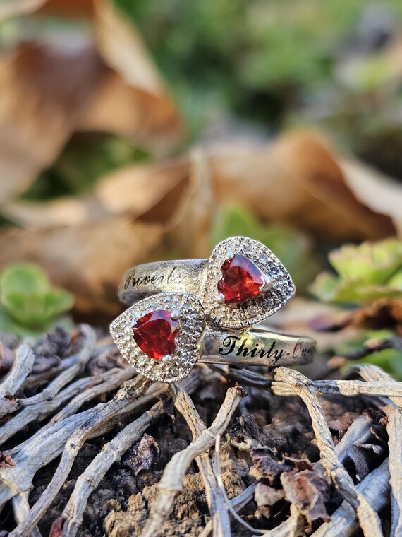 Sterling Silver Garnet Hearts Proverbs 31 Ring, S… - image 2