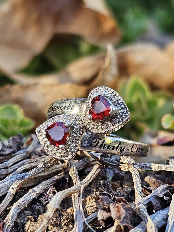 Sterling Silver Garnet Hearts Proverbs 31 Ring, S… - image 1
