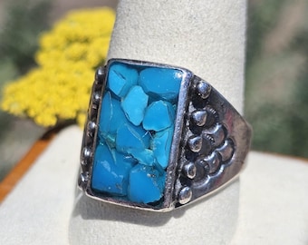 Vintage Turquoise Sterling Silver Ring, Size 10.75