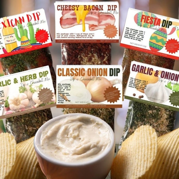 Jij kiest smaken 6-pack Gourmet Dip Mixen - Mix en Match - Gemakkelijk te bereiden Feestsnacks Perfect voor spelavonden Verjaardagen Vakantiekousen