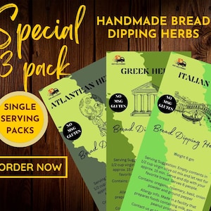 Bread Dipping Herbs Mix Seasoning Blend 3 Pack- Single serve Packet no measuring. Mix with 1/2 cup Olive Oil serves 6 people. Birthday Gift