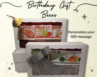 Personalized Birthday Gift Box Sets W/ Bow or Tag fully customizable gifts including handmade herb dip mix blends for men and woman gifts.