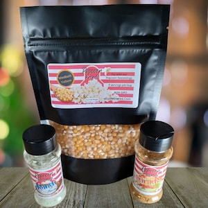 Popcorn and Seasoning Combo Pack | 8oz bag with (2) 2.5 oz Flavor Popcorn Seasonings | You choose Popcorn and Seasoning Flavor | Foodie Gift