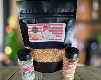 Popcorn and Seasoning Combo Pack | 8oz bag with (2) 2.5 oz Flavor Popcorn Seasonings | You choose Popcorn and Seasoning Flavor | Foodie Gift