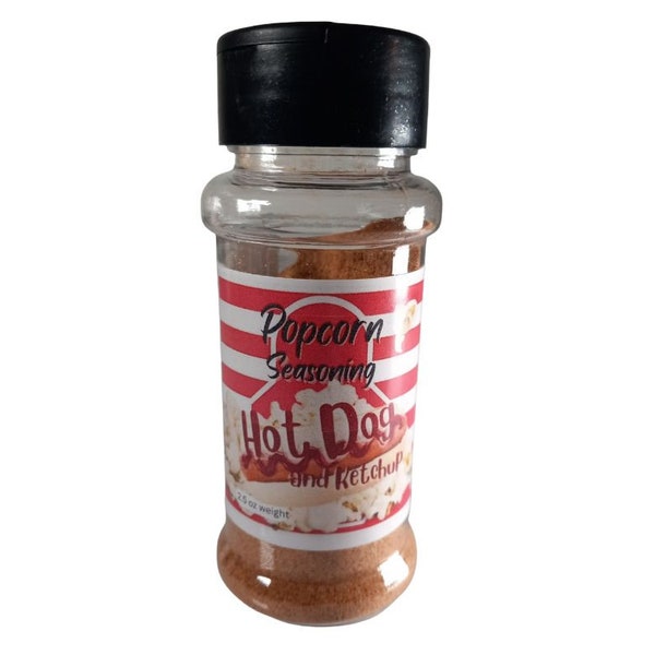 Hot Dog w Ketchup Popcorn Seasoning 2.5 oz bottle with shaker lid Spice flavoring of herbs and seasonings mix for birthday and holiday gifts