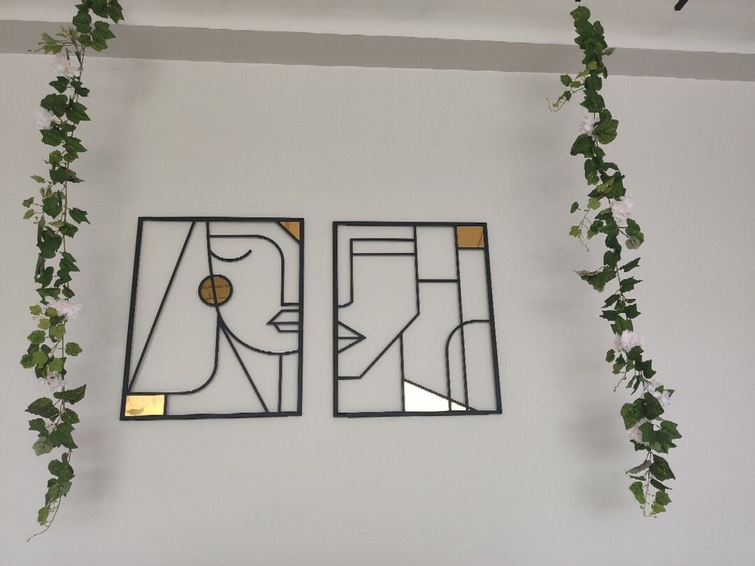 Set of 2 Metal Wall Art Modern Line Abstract Art Large Etsy