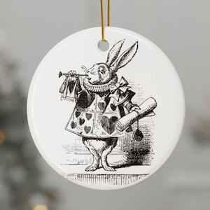 Alice in Wonderland Ornament | White Rabbit | Vintage Style | Christmas Ornaments | Two Sided Print | Victorian Holiday Decor | Friend Gift