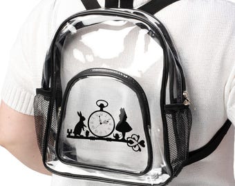 Alice in Wonderland Transparent Tote Backpack | Clear Backpack | Lightweight Backpack | College Accessories | Festival Backpack | PVC Bag