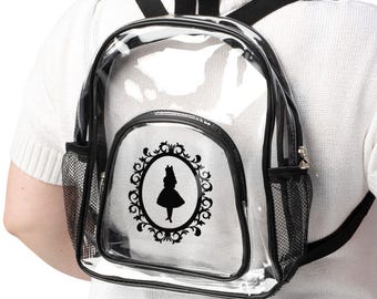 Alice in Wonderland Transparent Tote Backpack | Clear Backpack | Lightweight Backpack | College Accessories | Festival Backpack | PVC Bag