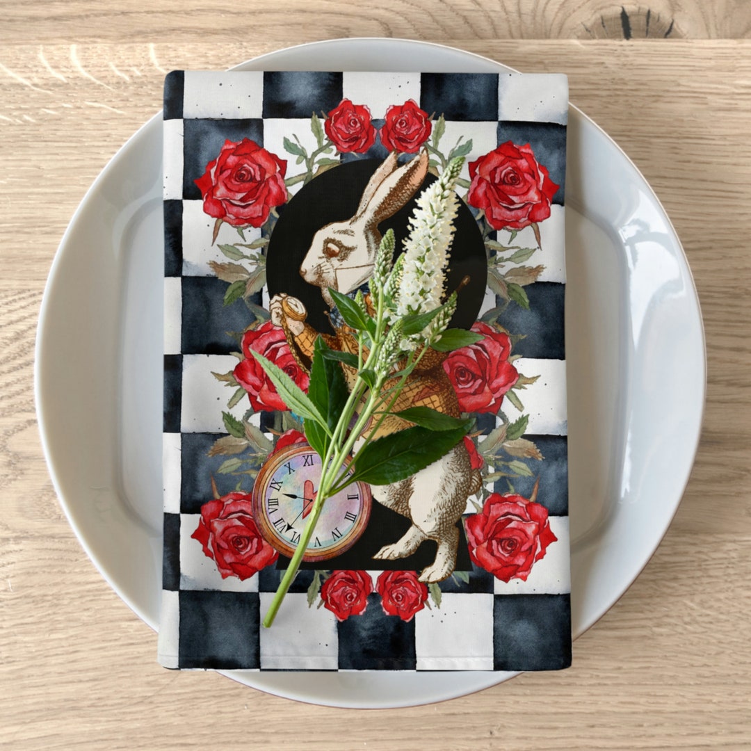 Vintage White Rabbit Napkins Set of 4 Alice in Wonderland Napkins Table