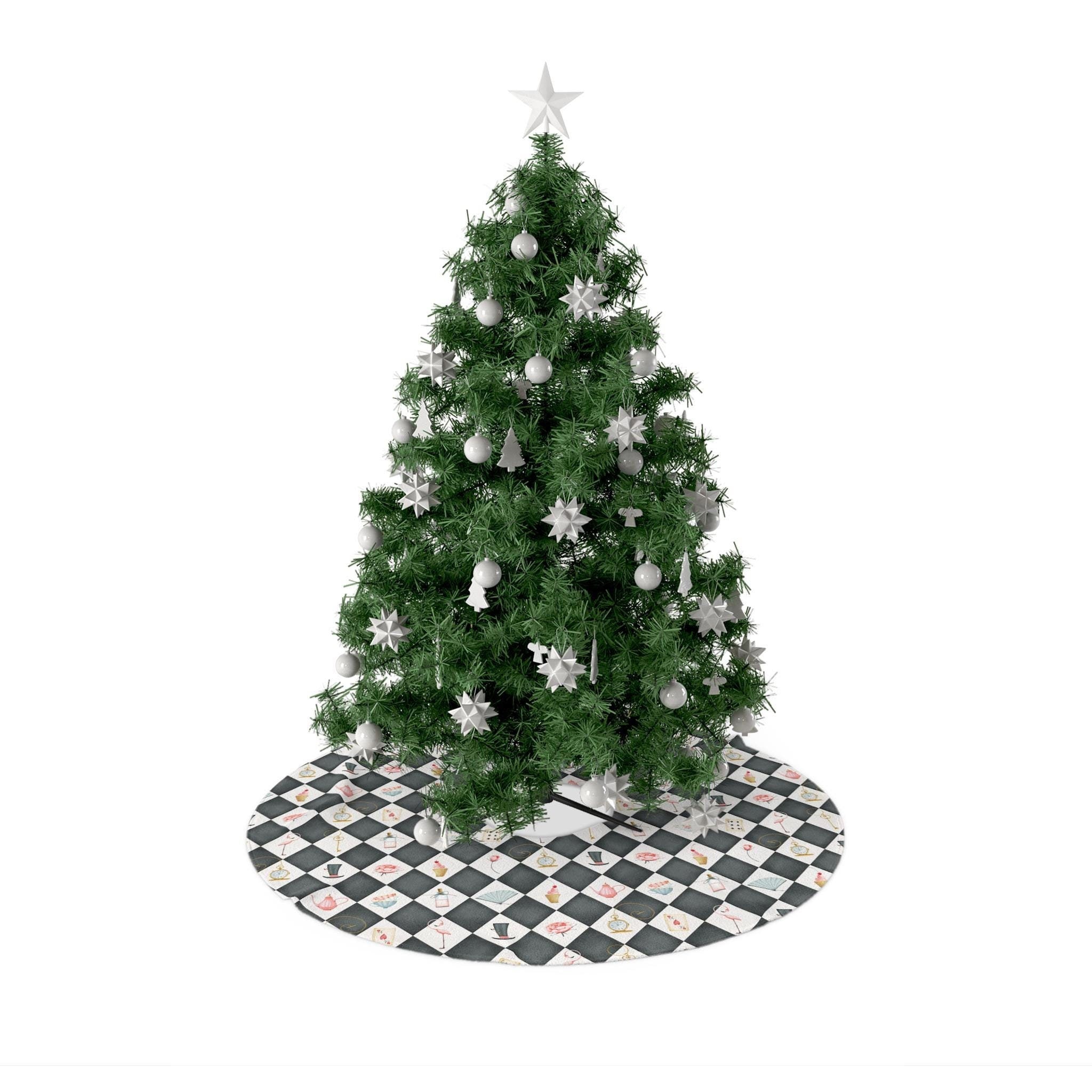 36 Stunning DIY Christmas Tree Decoration Ideas 15 Alice's Tea Party Chequered Christmas Tree Skirt Vintage Black &…