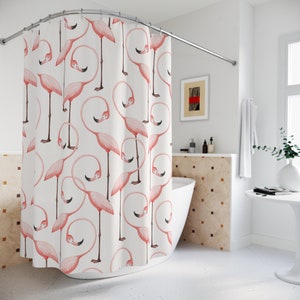 Pink Flamingo Shower Curtain | Alice in Wonderland Shower Curtain | Wonderland Bath Decor | Fairytale Decor | Spring Shower Curtain