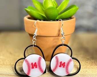 Personalized Baseball Earrings, Custom, Jersey Number Earrings