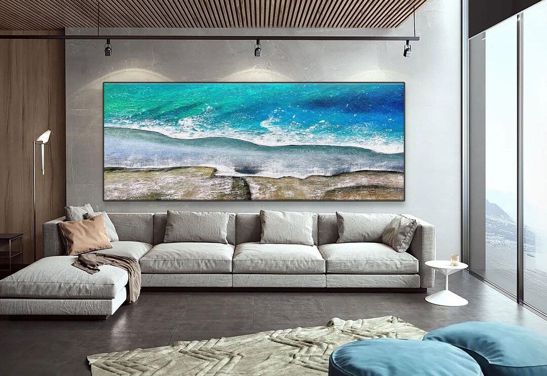 Abstract Ocean Beach Painting on Large Canvasocean Wall Etsy