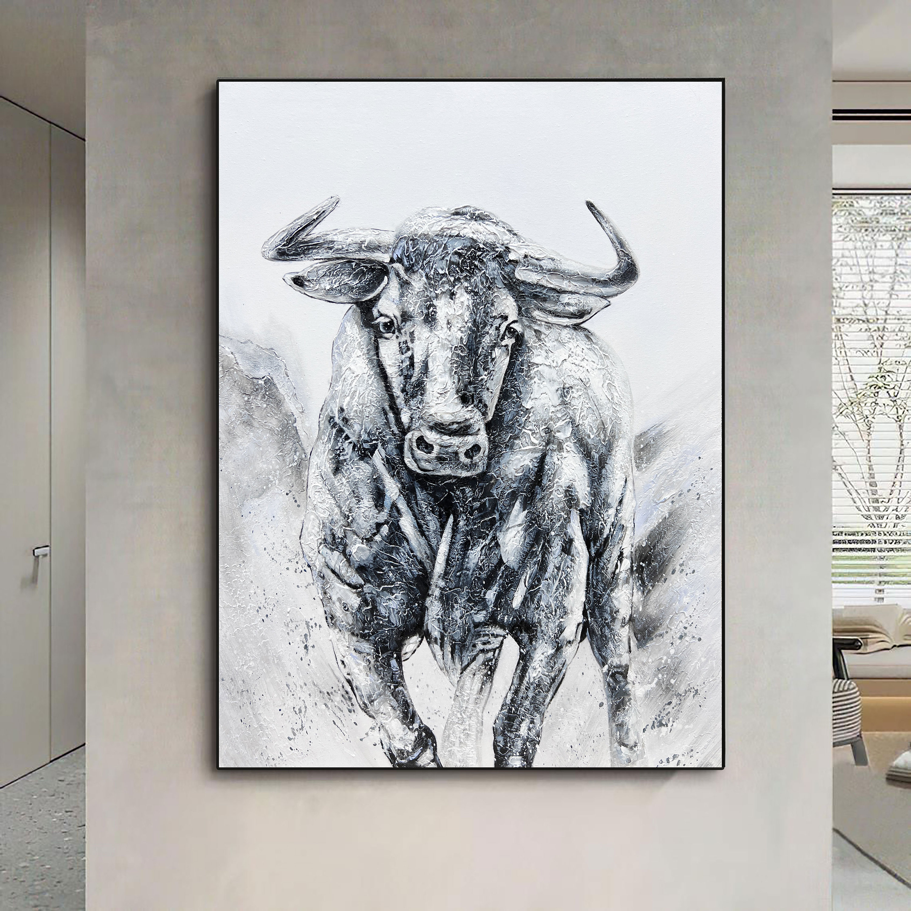 Original Bull Canvas Abstract Oil Painting Angry Bull Wall