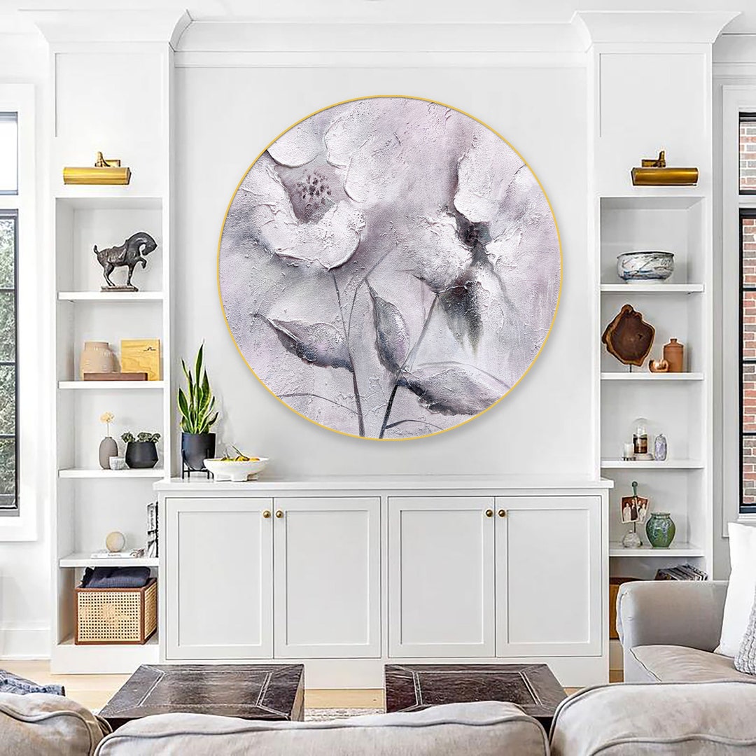 Original White Flower Art, 3D Floral Textured Abstract Oil Painting on