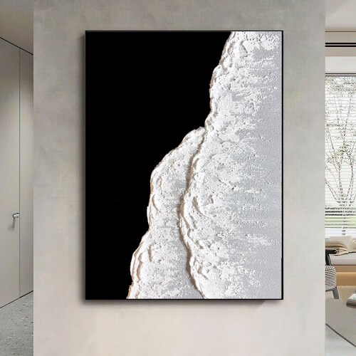 Large Black and White Painting Black White 3D Abstract Wall Etsy Hong