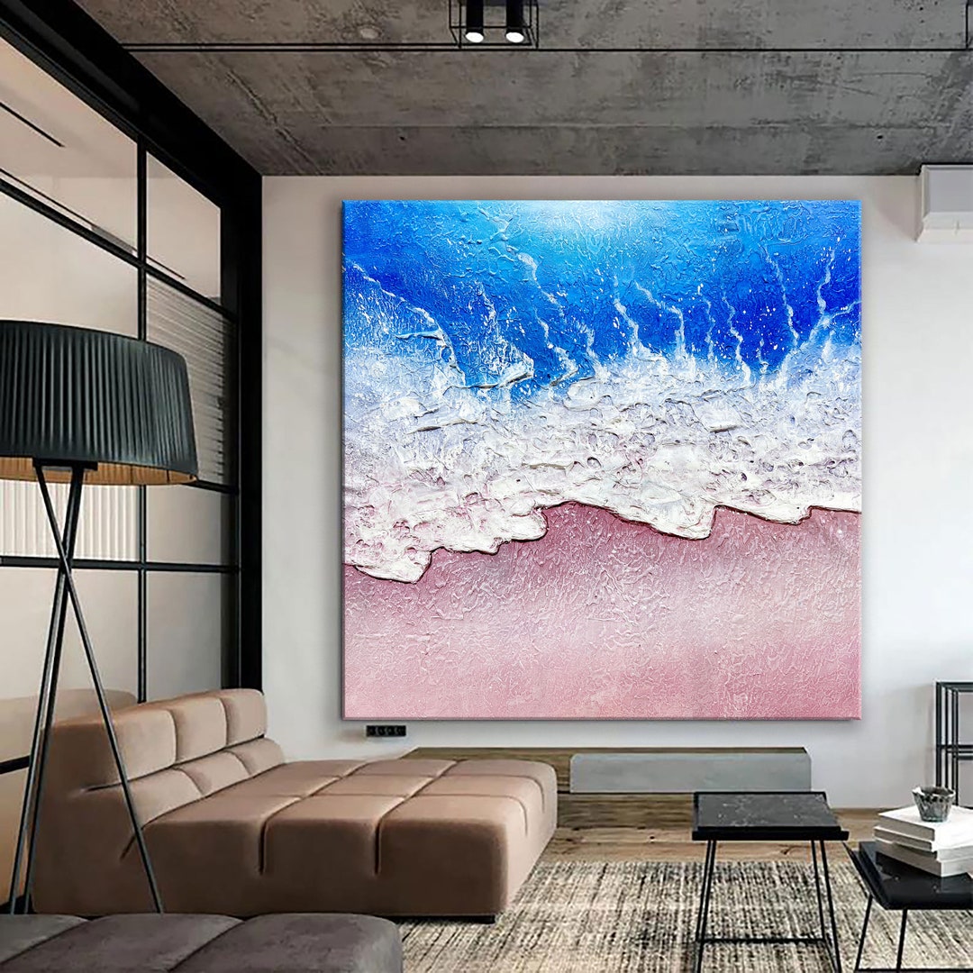 Large Canvas Pink Beach Wall Art Abstract Ocean Beach Etsy