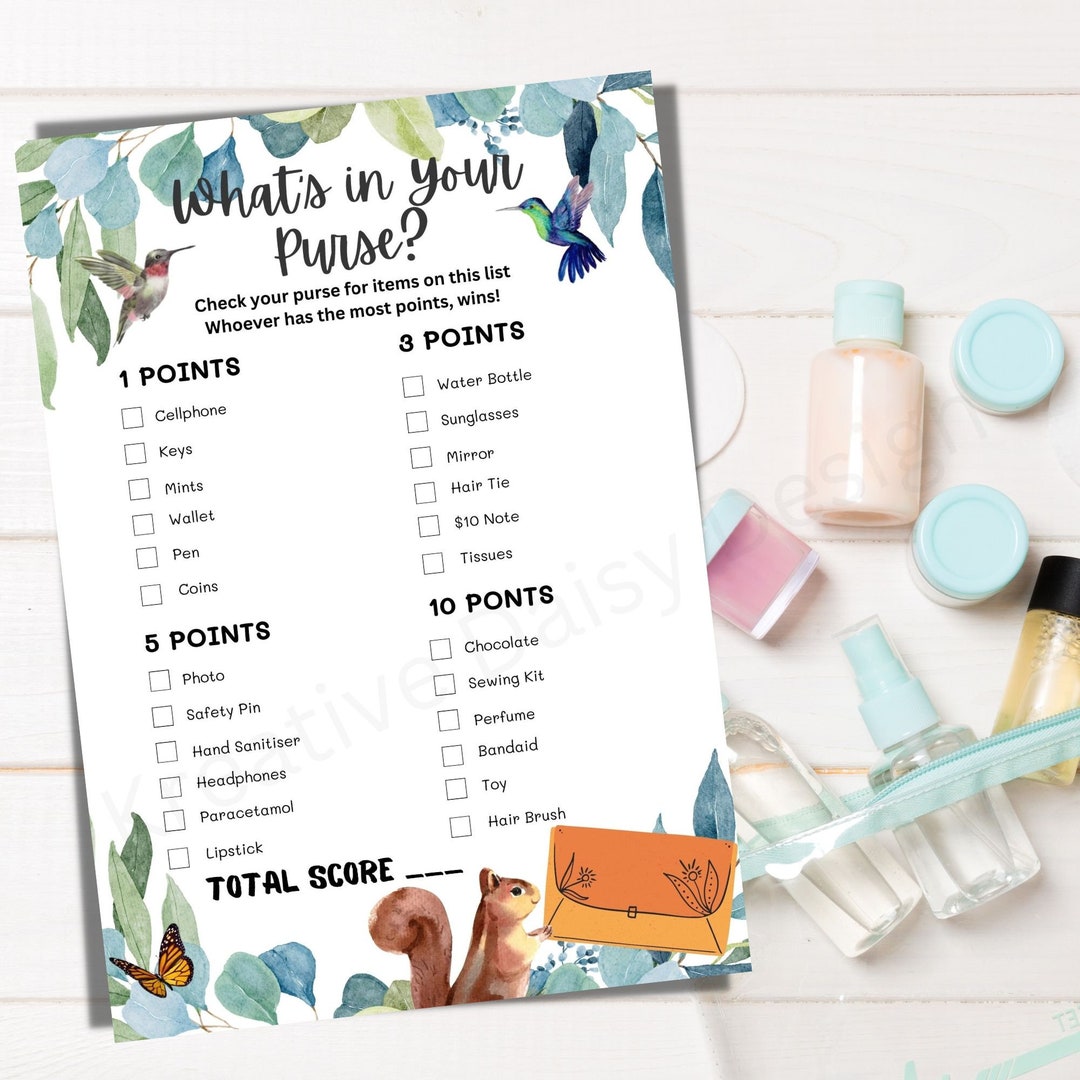 Printable Baby Shower Party Game Whats in Your Purse - Etsy
