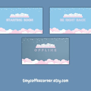3 x animated twitch screens / twitch streamer / simple overlay / starting soon, brb, offline