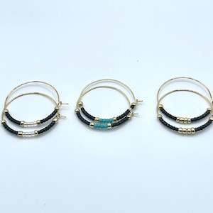 Gold Glass Bead Accent Hoops/Light Weight Beaded Hoops/Gift for Her