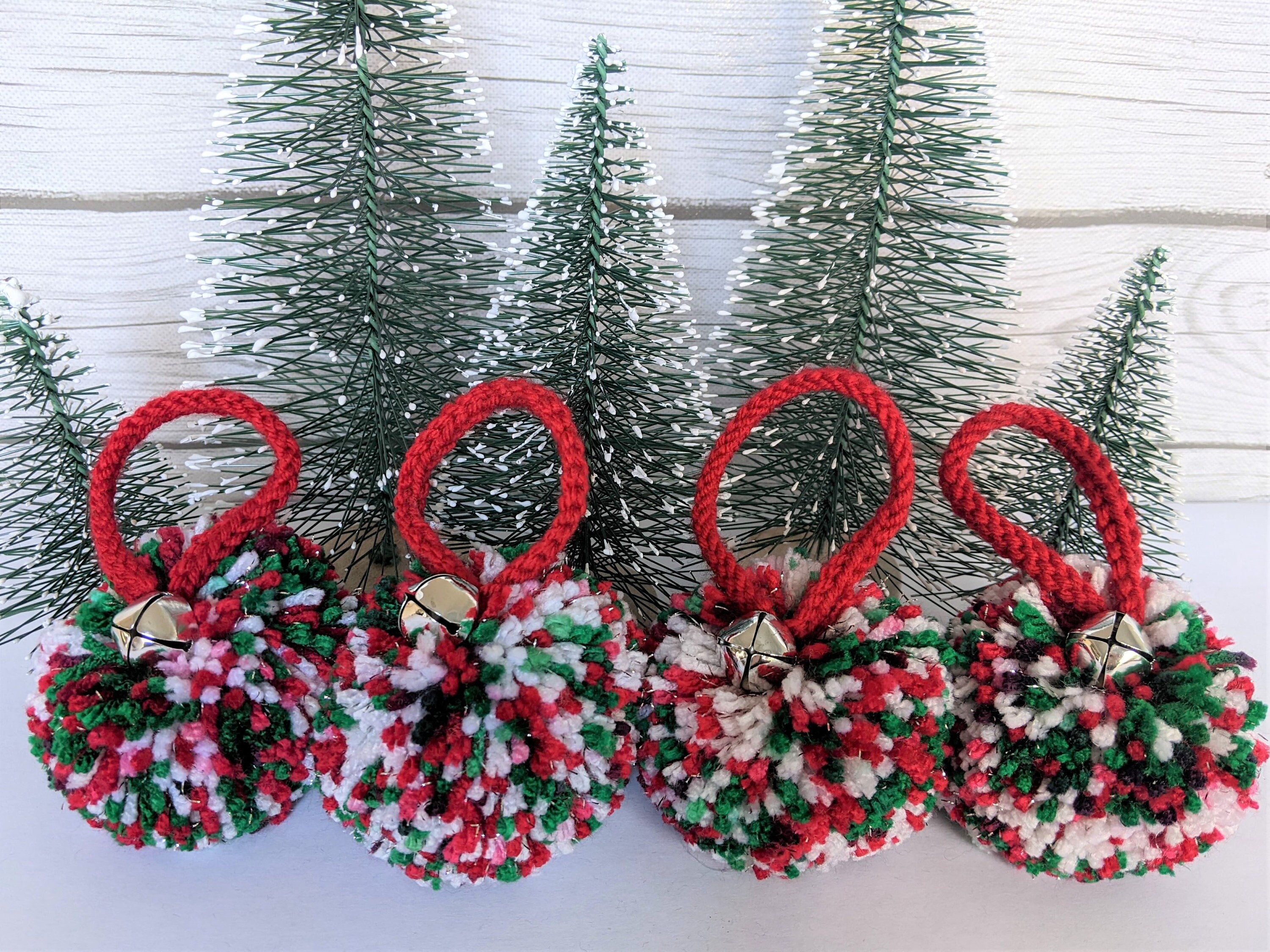 Farmhouse Christmas Pom Pom Garland, Red and Green Rustic Wood Bead  Bunting, Fluffy Yarn Wall Hanging, Holiday Mantle Banner 