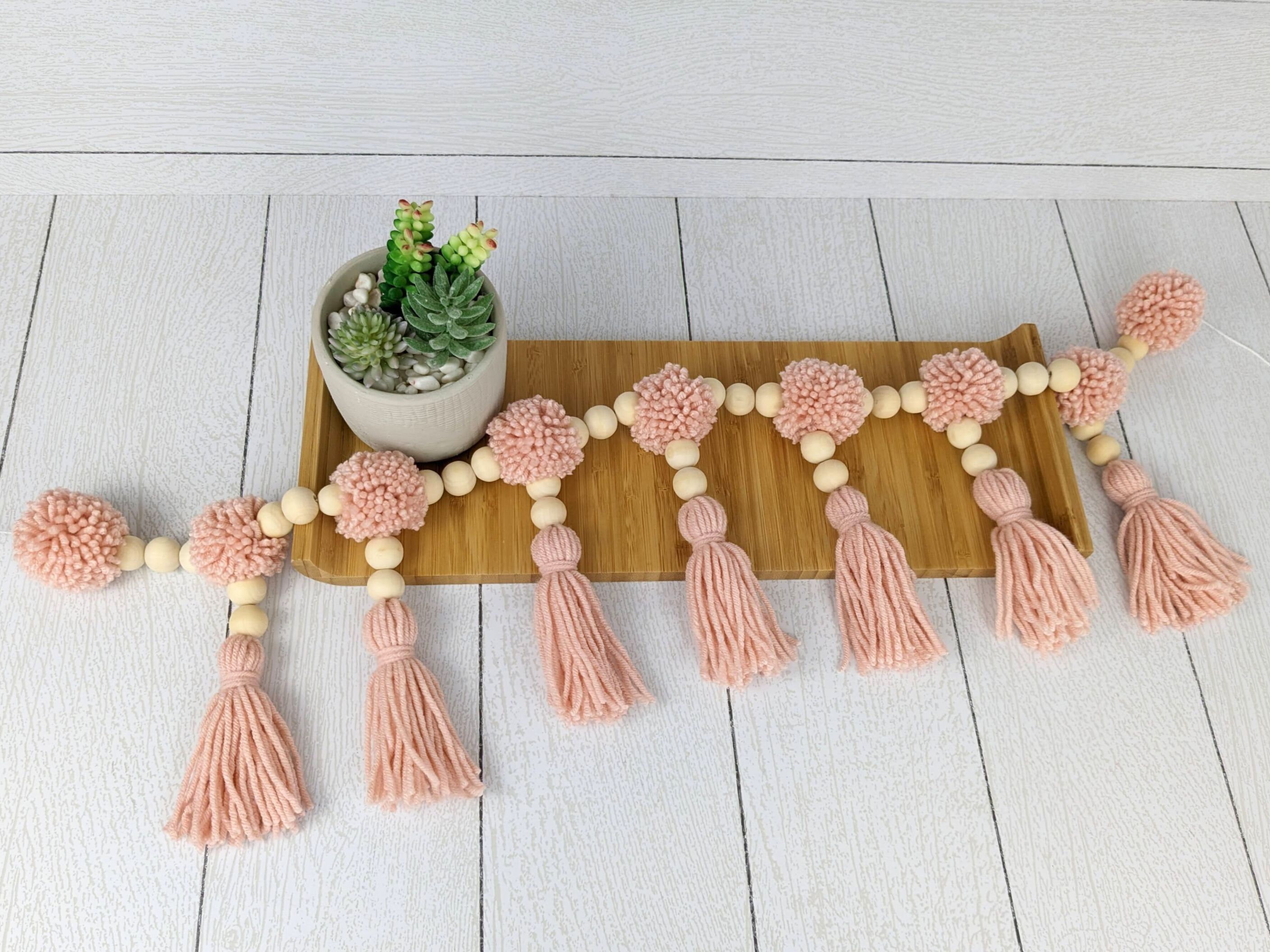 Pink and White Garland, Girl Nursery Ideas, Pom Pom Wall Hanging, Yarn Poms,  Expectant Mom Gift, Yarn Pom Pom Garland, Baby Shower Garland 