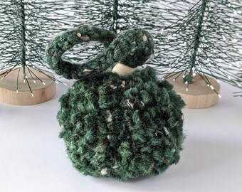 Rustic Pom Pom Christmas Ornaments | Set of 4 | Unbreakable Yarn Bulb | Handmade Green Ornament