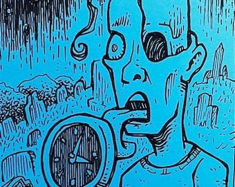 Automatic Sketch : Time & death. Lolipop clock in a cemetery. Surreal surrealist pen and ink drawing