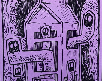 Automatic Sketch : Milk Carton with strange worm creatures. Surreal surrealist pen and ink drawing