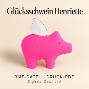 Lucky Pig Henriette – Magnet 3MF-fil för 3D-utskrift + Kort-PDF för utskrift, inkl. kommersiell licens