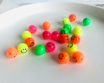 Perle Smiley, Kunststoffperlen Smiley, Perlen Neon, Smiley Perle, Smiley, Neon