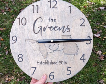 Personalized Wooden Engraved Clock, Custom 12" Wall Clock, Gift for Anniversary, Wedding, Small Business, Retirement, Holiday, Christmas