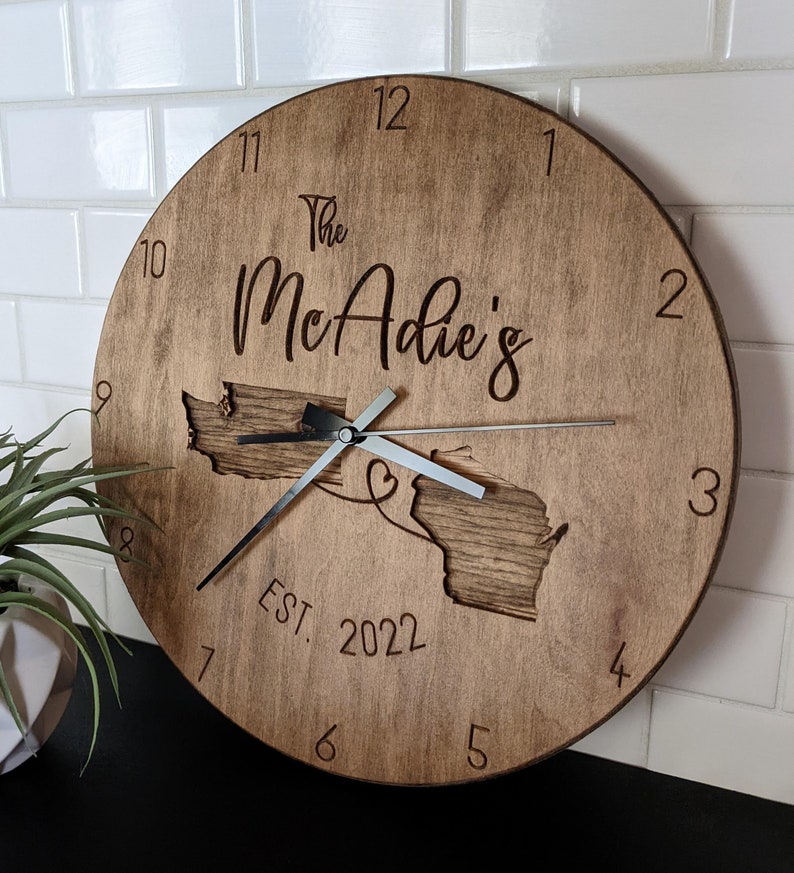Personalized Engraved Wooden Clock Custom Wall Decor, Gift for Weddings, Anniversaries, Retirement, Office, Small Business image 1