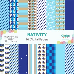 Nativity Digital Papers, Christmas Nativity Patterns, Nativity Digital Download, Nativity Digital File, Baby Jesus, Mary, Joseph Backgrounds
